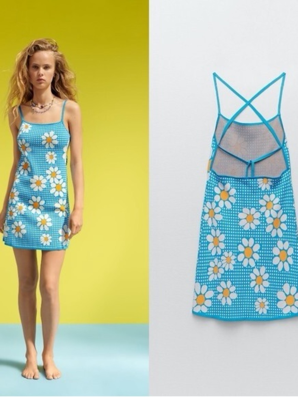New with tags ZARA Blue Daisy Halter Mini Dress - Picture 3 of 10
